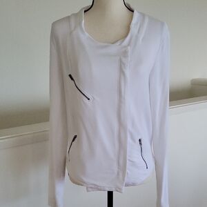 Bobi White Blazer with Zipper Accents